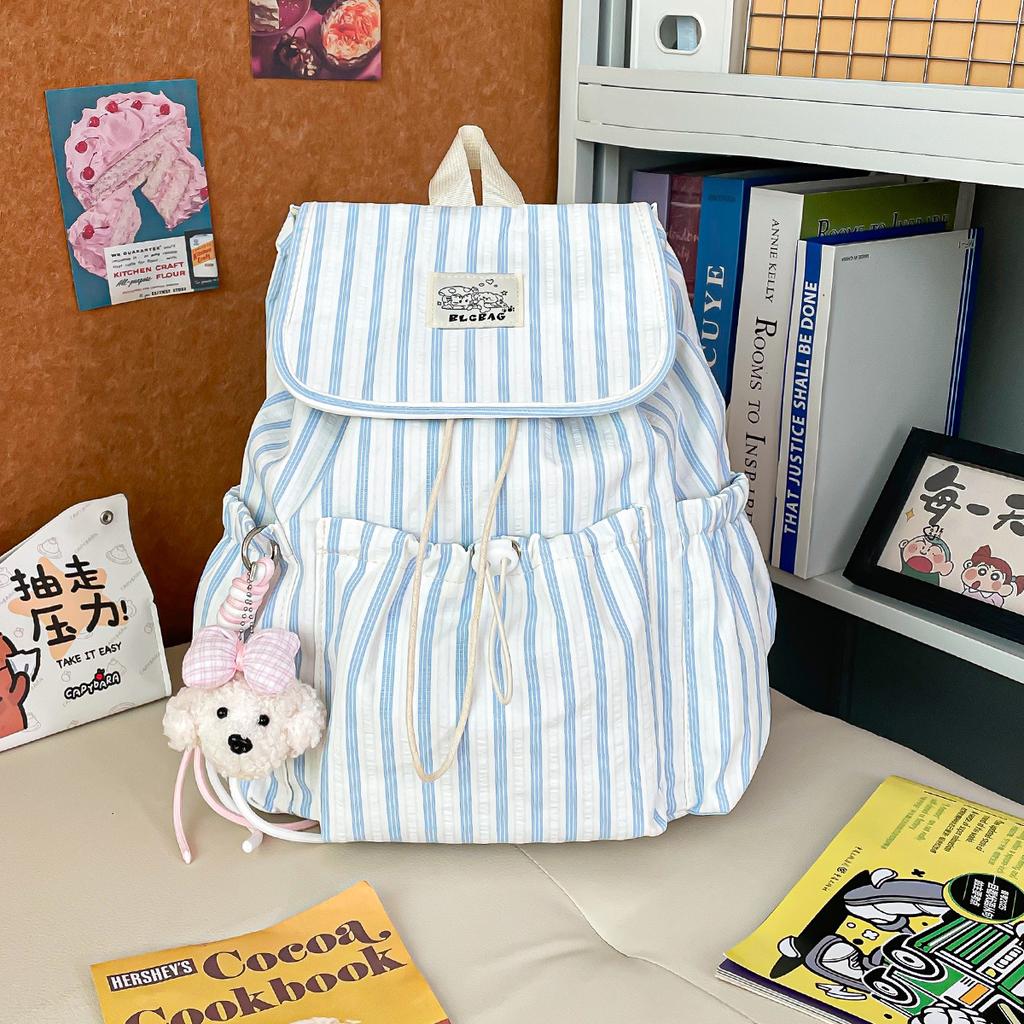Schoolbag simple small fresh striped backpack women's 1011 new trendy fashion student schoolbag commuter mini backpack