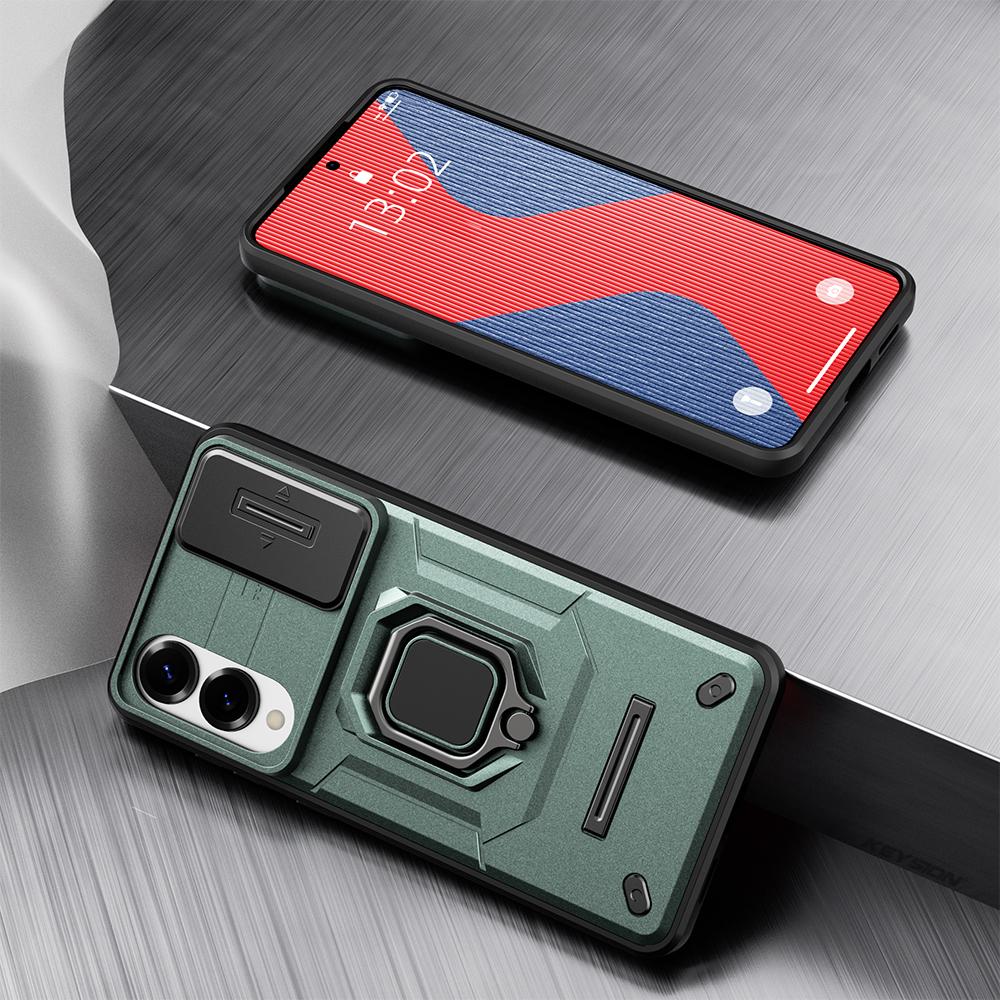 KEYSION Shockproof Case for Samsung S25 Edge 5G Slide Camera Lens Protection Ring Stand Phone Back Cover for Galaxy S25 Edge 5G