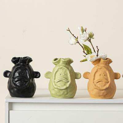 European-style Ceramic Vase Cartoon Animal Art Ornament Coarse Pottery Irregular Small Vase Hydroponic Container Home Ornament