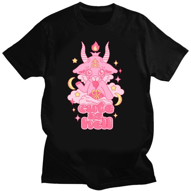 Kawaii Pastel Goth Cute Creepy Black Cat Tshirt Women Summer XS-4XL Tops Creative Pattern Personalized Street Tee Y2k