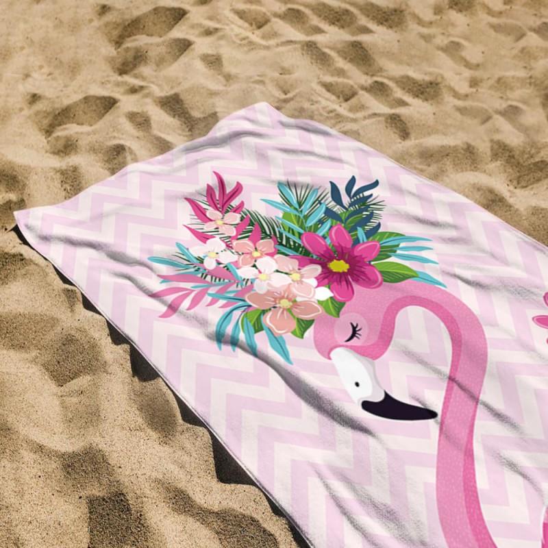 Ręcznik Plażowy Flaming Kwiaty 150X70 Cm Kąpielowy Dla Dzieci Basen