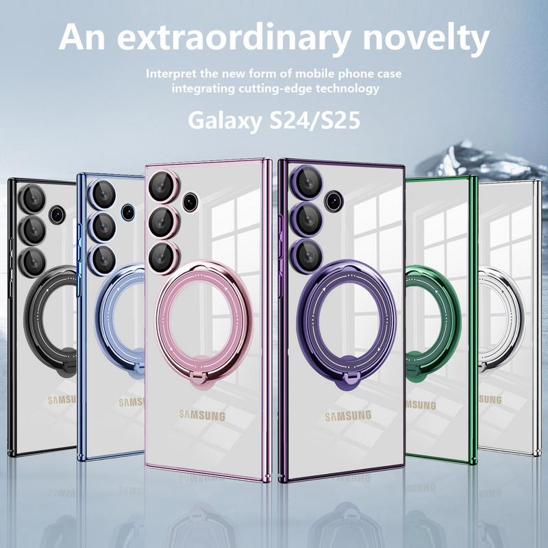 Clear Wireless Charge Phone Case For Samsung S25 Ultra S24 FE S23 S22 A16 A56 A36 A55 A15 A35 Slim Transparent Shockproof Magnetic Holder Cover