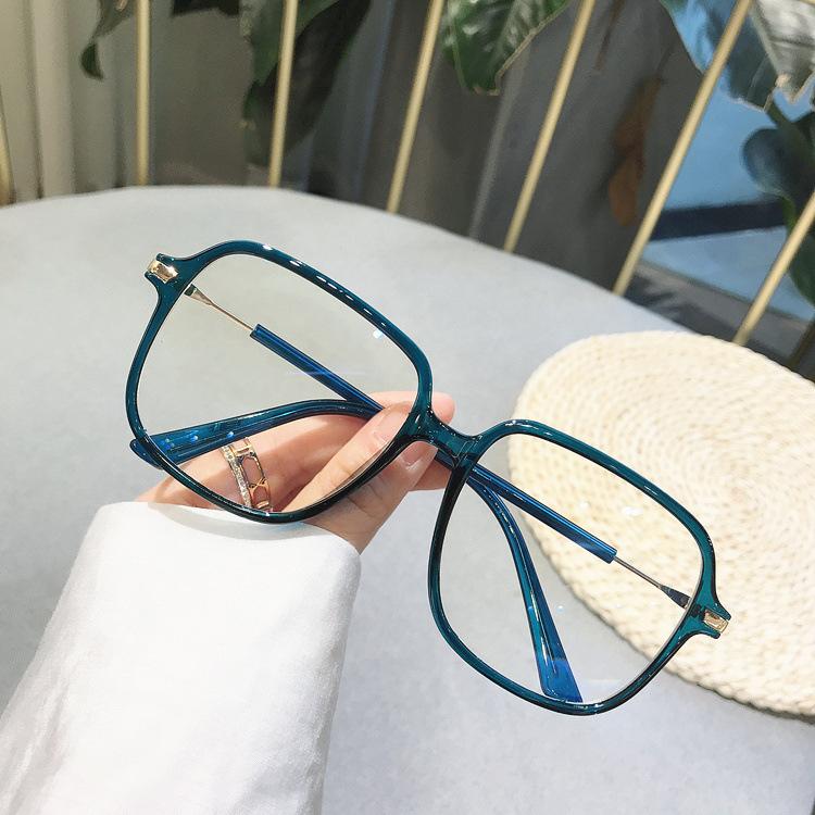 Personalized Anti-Blue Light Square Glasses Frame, Female Round Face, Plain Face And Thin Green Large Frame Flat Light Mirror Frame