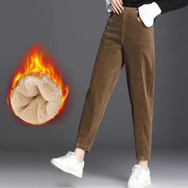Women's Corduroy Warm Pants Autumn Winter Plush Thick Casual Pants Leggings High Waist Harem Pants Trousers