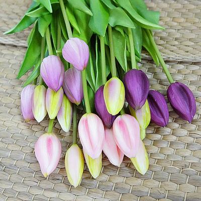 7 pièces/bouquet Tulipes Artificielles en Silicone Souple Fleur Fleurs Artificielles pour la Fête des Mères Mariage Décoration Intérieure Extérieure Faux Fleurs à Main de Mariée
