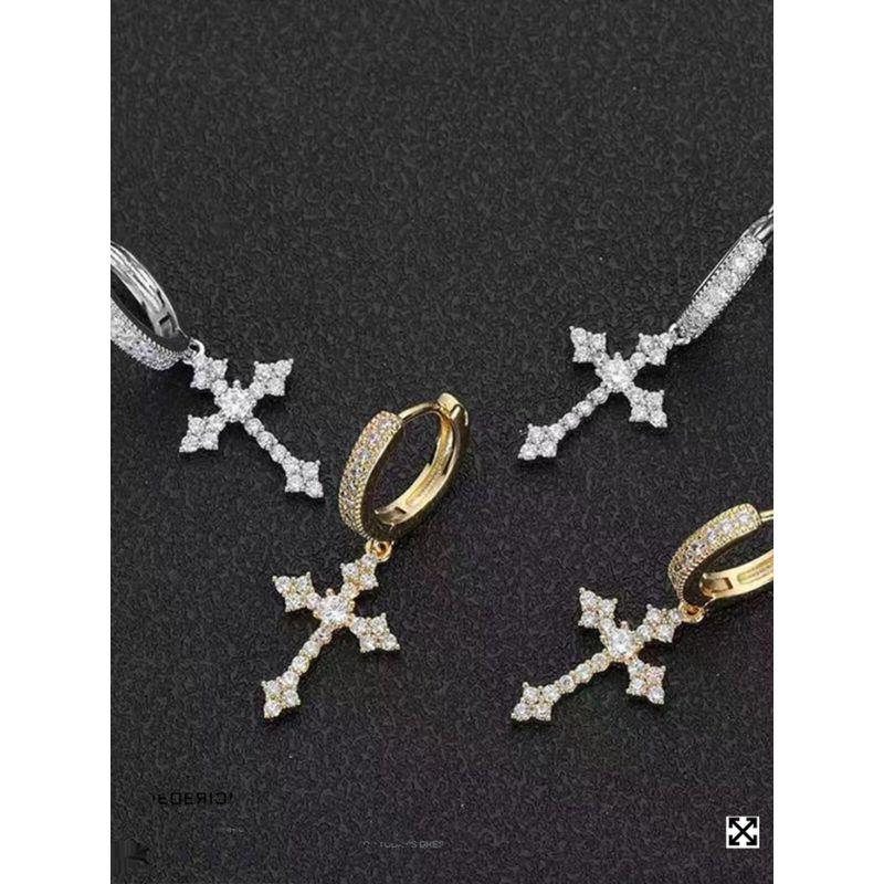 Fdk Cross Zircon Earrings for Men 2026 New Popular High-End Versatile Earrings with a Sense of Style and Trendiness