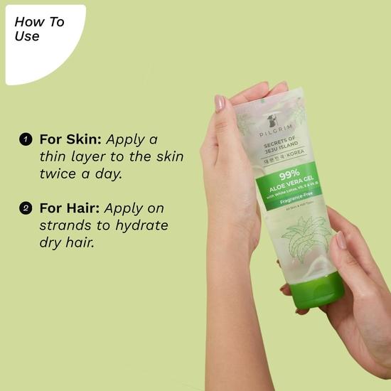 PILGRIM Korean 99% Pure Aloe Vera Gel 200ml with Vitamin E & Vitamin B5 for Face & Hair | Hydrates & Soothes Skin | Conditions & Softens Hair