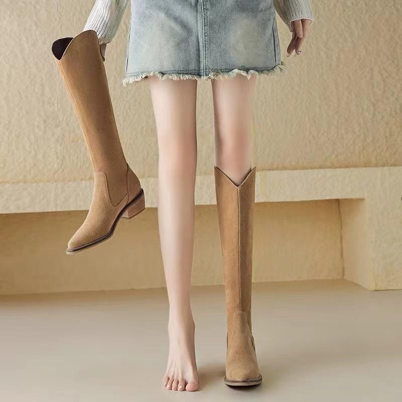 Trendy Long Tube Boots 2024 Autumn and Winter New Solid Color Zipper Design Sense Large Casual High Tube Knight Women's Boots