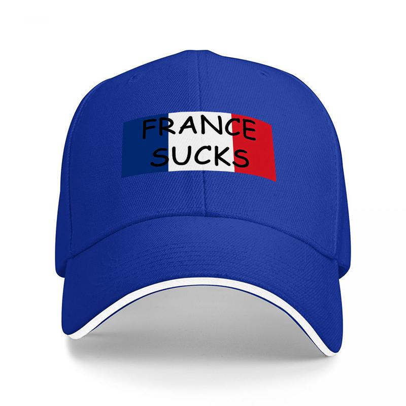 FRANCE SUCKS FLAG DESIGN BLACK BASEBALL CAP WITH BOLD STATEUnisexT AND TRICOLORE MOTIF FOR FASHIONABLE STREETWEAR LOOK