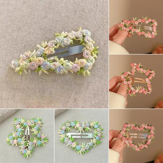 Hairpin Crocheted Pink Flower Decor Star Heart Design Firm Non-Slip Clip Bangs Side Hair Clip Party Hair Accessories