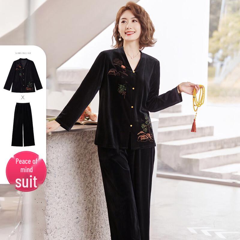 Pasite Autumn Velvet V-Neck Two-Piece Set 4XL