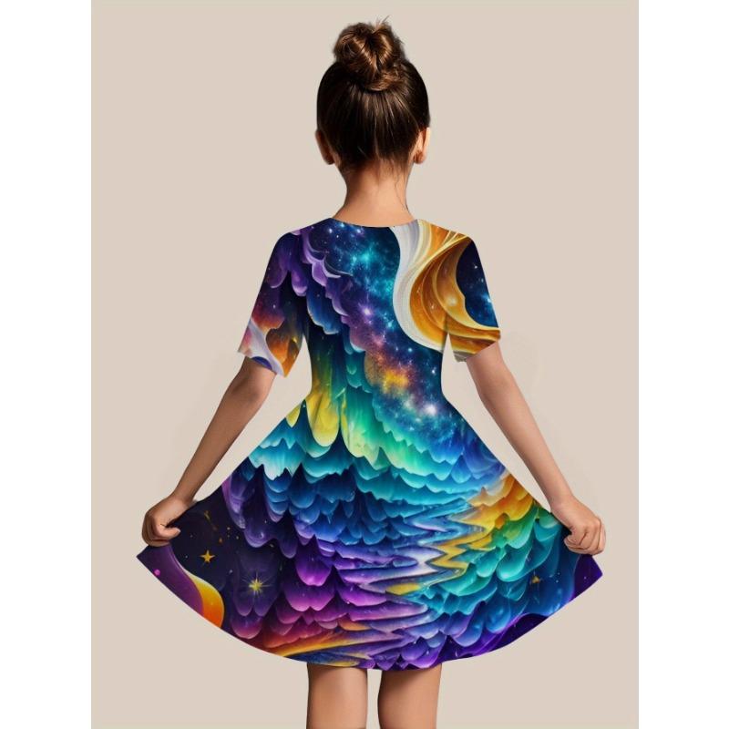 3D Digital New Girls' Clothing, Colorful Starry Sky Elf Girl Dresses, Easter, Thanksgiving,