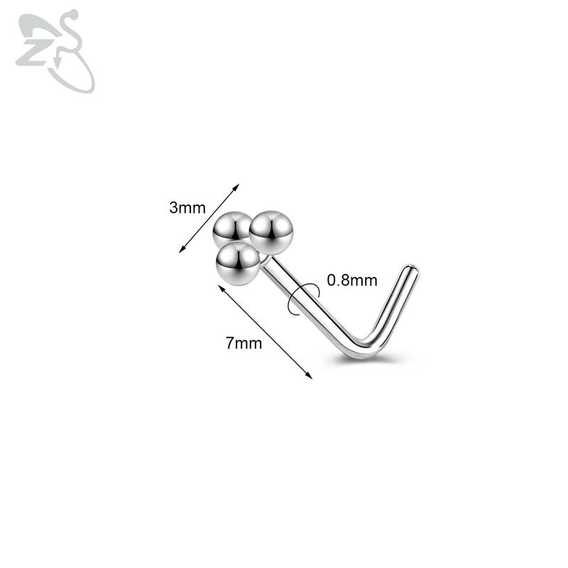 ZS 1 Piece Cute CZ Crystal Nose Stud L-Shape 20g Stainless Steel Nose Piercings Flower Moon Heart Shape Zircon Nostril Piercing