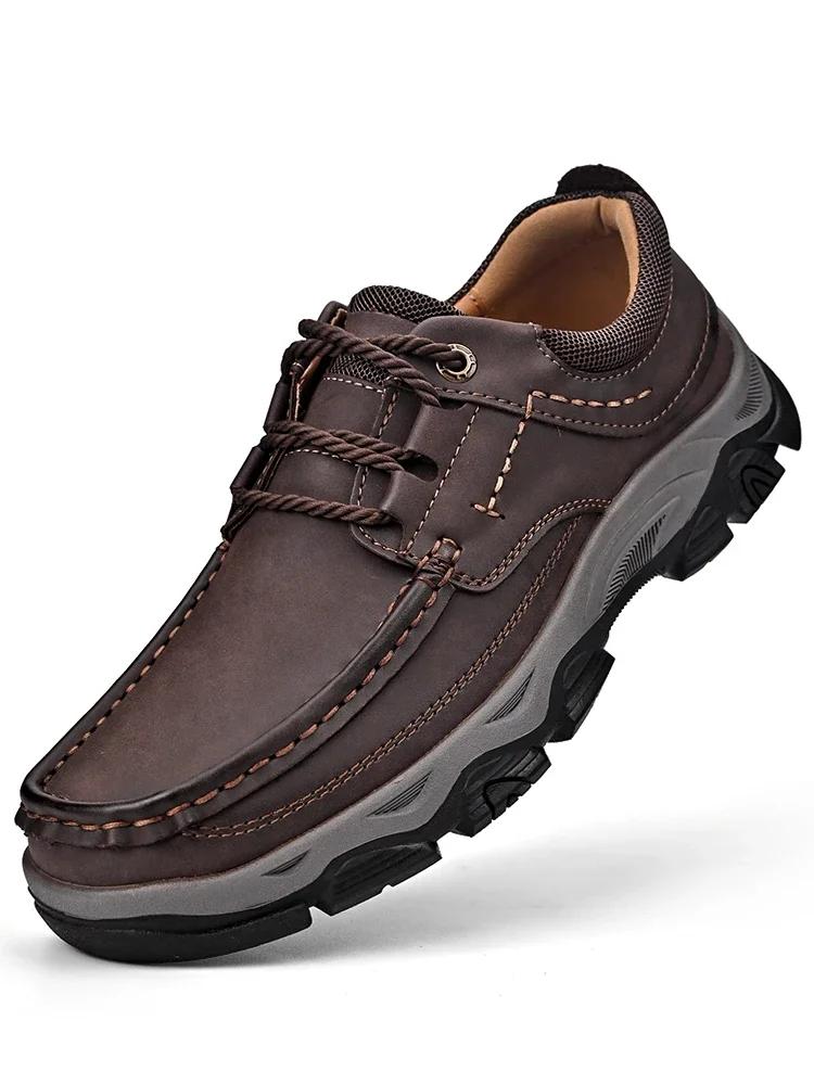 

Мужская повседневная обувь из кожи ручной работы, нескользящие мужские лоферы, удобная обувь для ходьбы, универсальные мужские трекинговые балетки, горячая распродажа, обувь для хайкинга 47 темно-коричневого