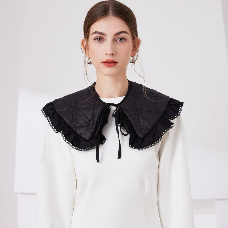 Girls Big Lapel Shoulder Wraps Shawl for Womens Black Bowknots Fake Collars Ladies Removable Neck Collar Detachable Scarves