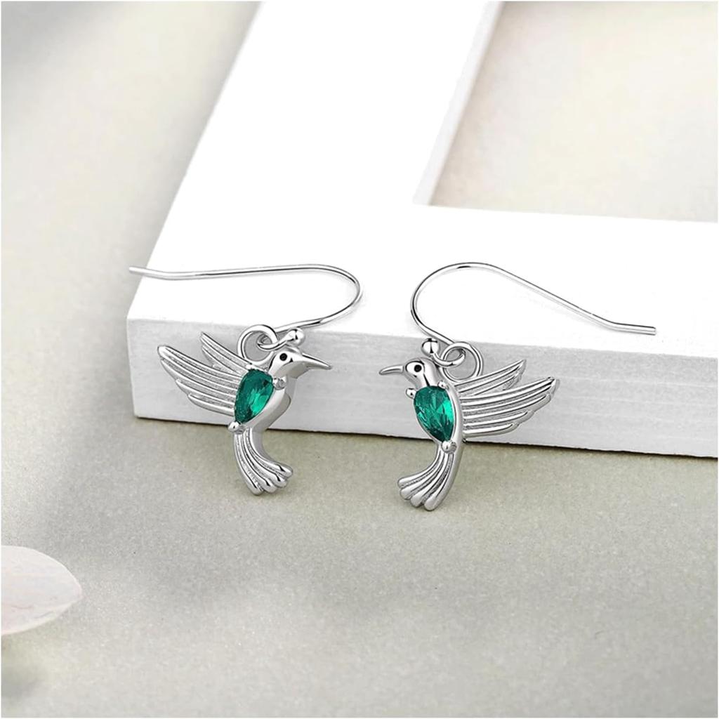 Hummingbird Earrings for Women Silver Bird Earrings Crystals Hummingbird Drop Earrings Colorful Rhinestone Flying Hummingbird Earrings Birthday