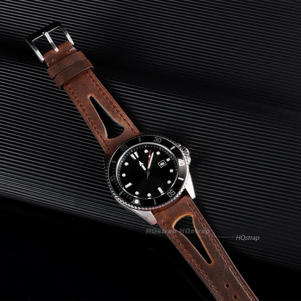 Leather Watchband Oil Wax Cowhide Strap Universal Retro Bracelet Waterproof Wristbelt Breathable Sport Belt 20mm 21mm 22mm 24mm