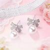 Korean Sweet Bow Zirconia Pearl Stud Earrings - Simple & Elegant