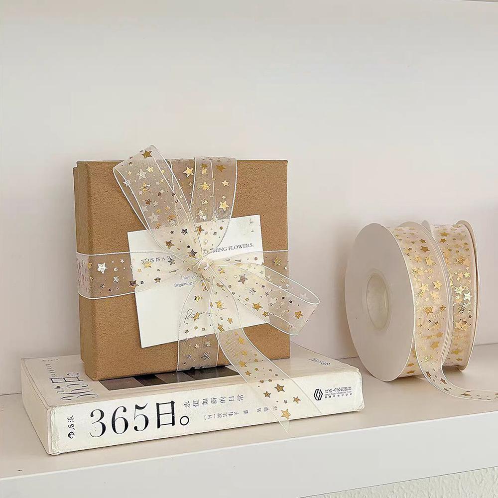 10Yards/Roll Golden Star Lace Ribbon Wrapping Ribbon For Gift Box Packaging Wedding Party Decorative DIY Crafts