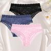 3Pcs Ladies' Sexy Lace Underwears Transparent Sexy Briefs Lace-Trimmed Comfortable Panties Cotton Breathable Crotch