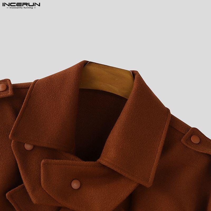 INCERUN Autumn Winter Men Lapel Long Sleeve Loose Casual Jackets Short Coats