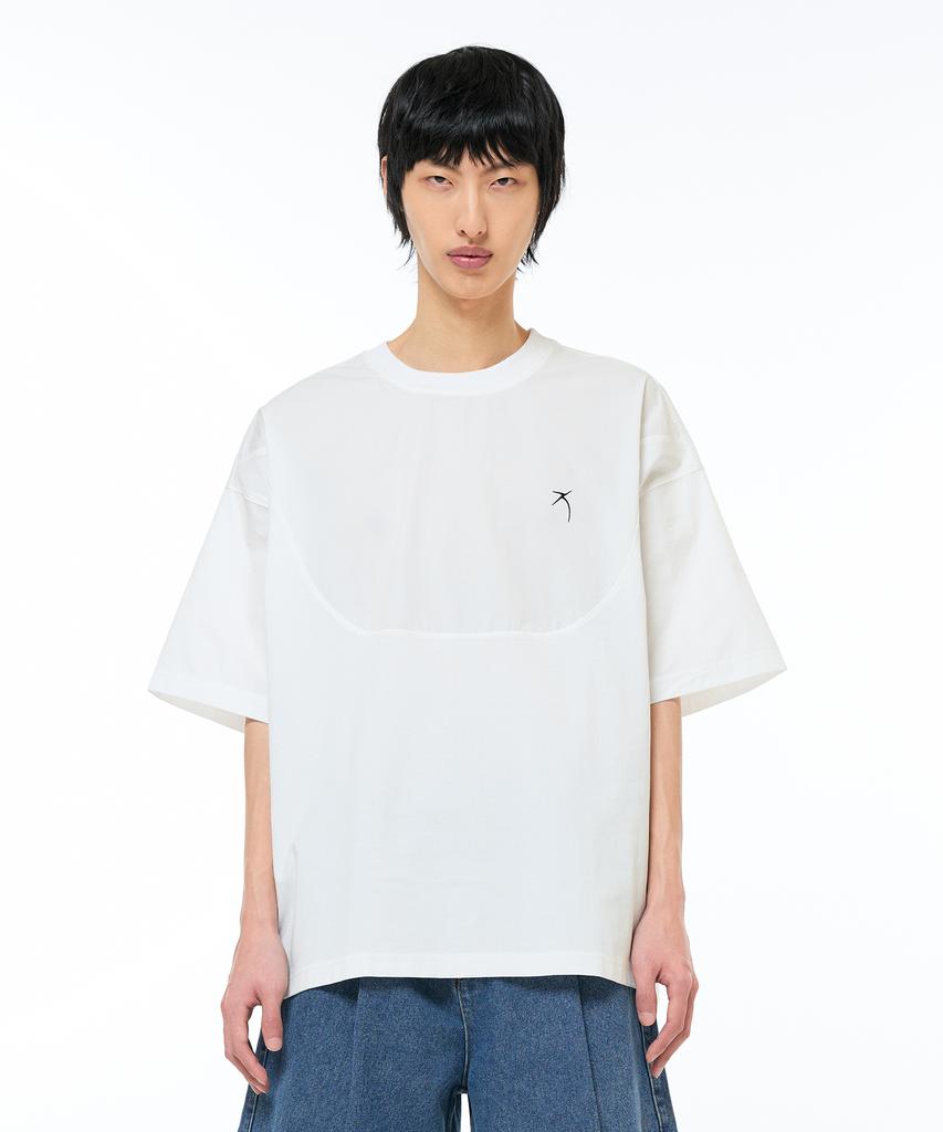 ZENSAI Round Cut Woven Mix T-Shirt