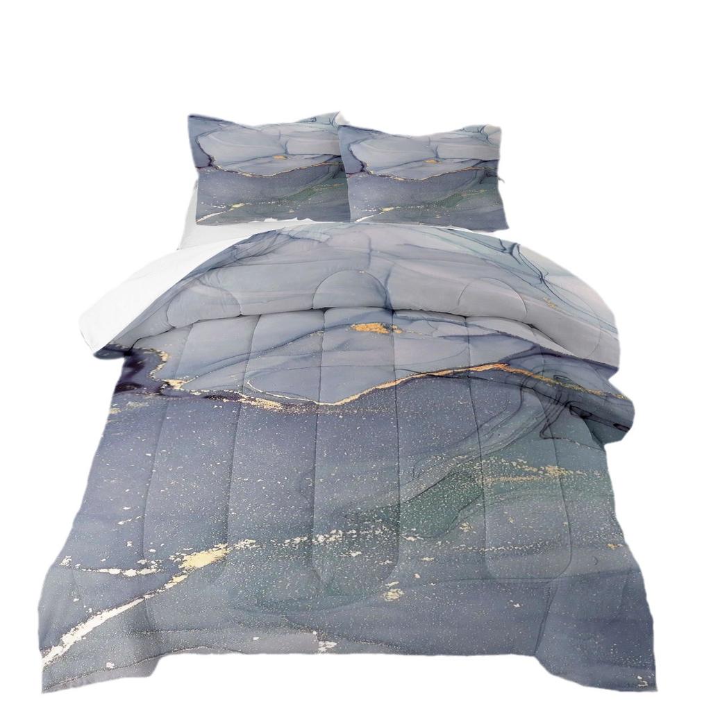New Marble Texture Water Ripple Quilt Set - 3 Piece Set with Plush Fill and Printed Duvet Cover