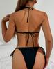 Women's Swimsuit Black Halter Neck Triangle Bag Behind Back Tied Bikini Suit Beachwear Bathing Suits