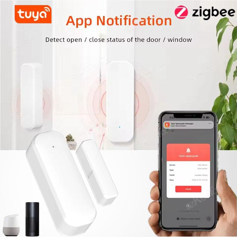 Tuya ZigBee Door Window Sensor Smart Life APP Magnetic Alarm Detector Real Time Home Security Open Close Monitoring Alexa Google