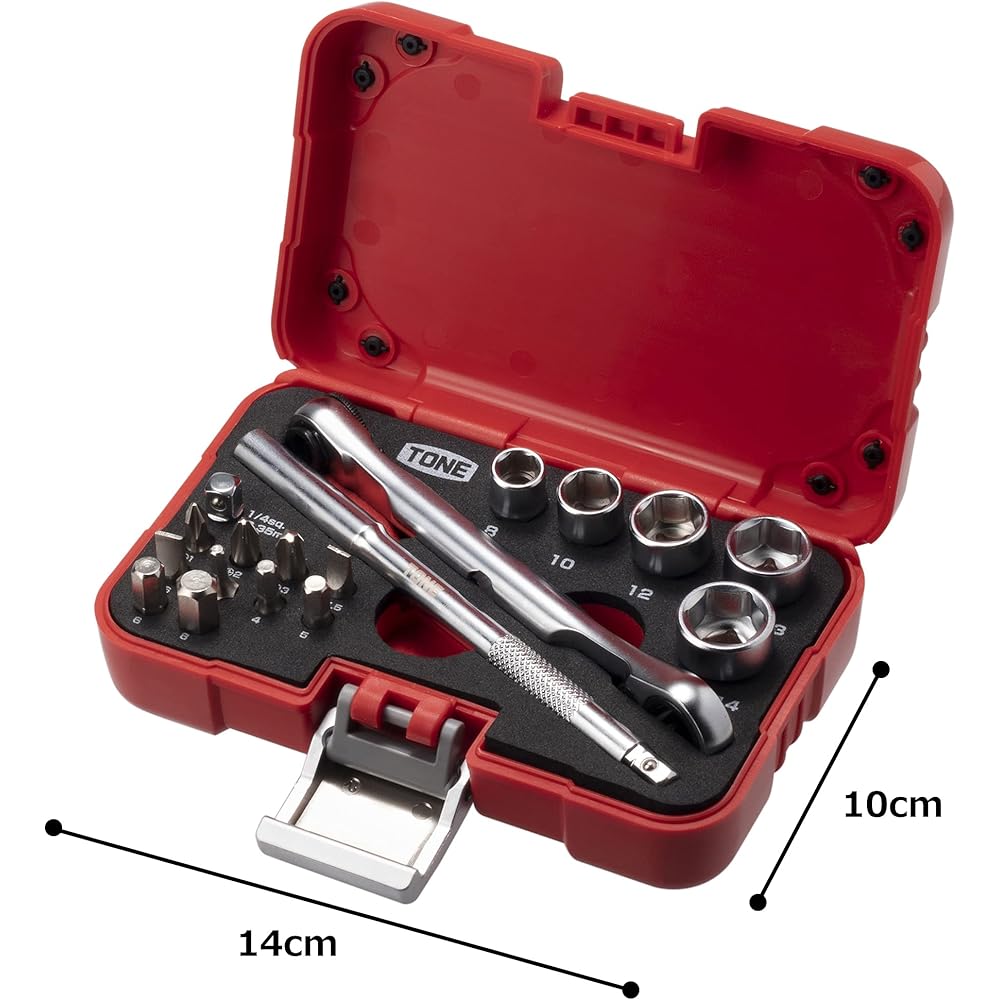 TONE Socket Wrench Bit Set MIX21620P 6.35mm (1/4") Red 18-Piece Tool Kit