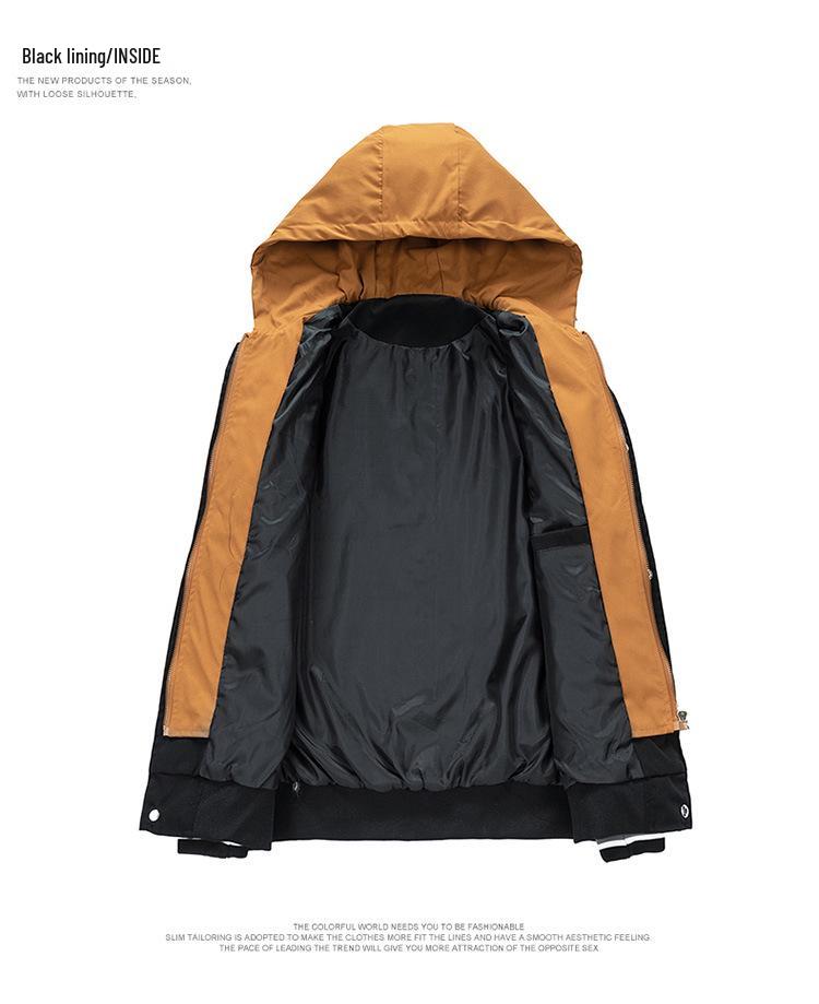 Men's Casual Hooded Jacket - Spring/Autumn 2025 Trendy Embroidered Baseball Style, Fake Two-Piece Design for Couples