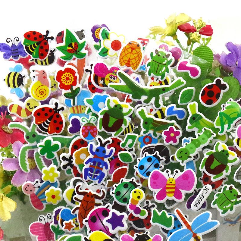 10 Sheets/Set Cartoon Insect Bee Ladybug Sticker Cute 3D Bubble PVC Scrapbooking Stickers for Children Boy Girl Cognitive Toys