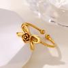 Exquisite Bow & Rose Rings For Women Gold Color Stainless Steel Opening Ring Handmade Daily Wear Jewelry Gift