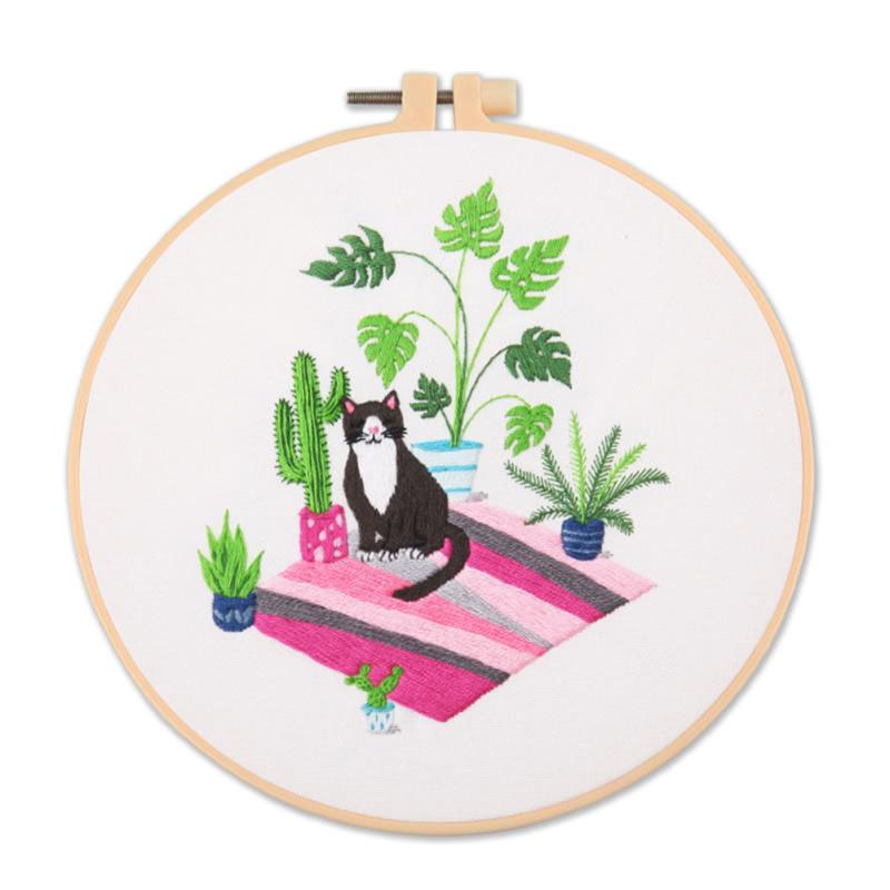 Cat  Pattern  Embroidery  Kit Embroidery Diy Package 20cm Embroidery Stretch Handmade Sewing Craft