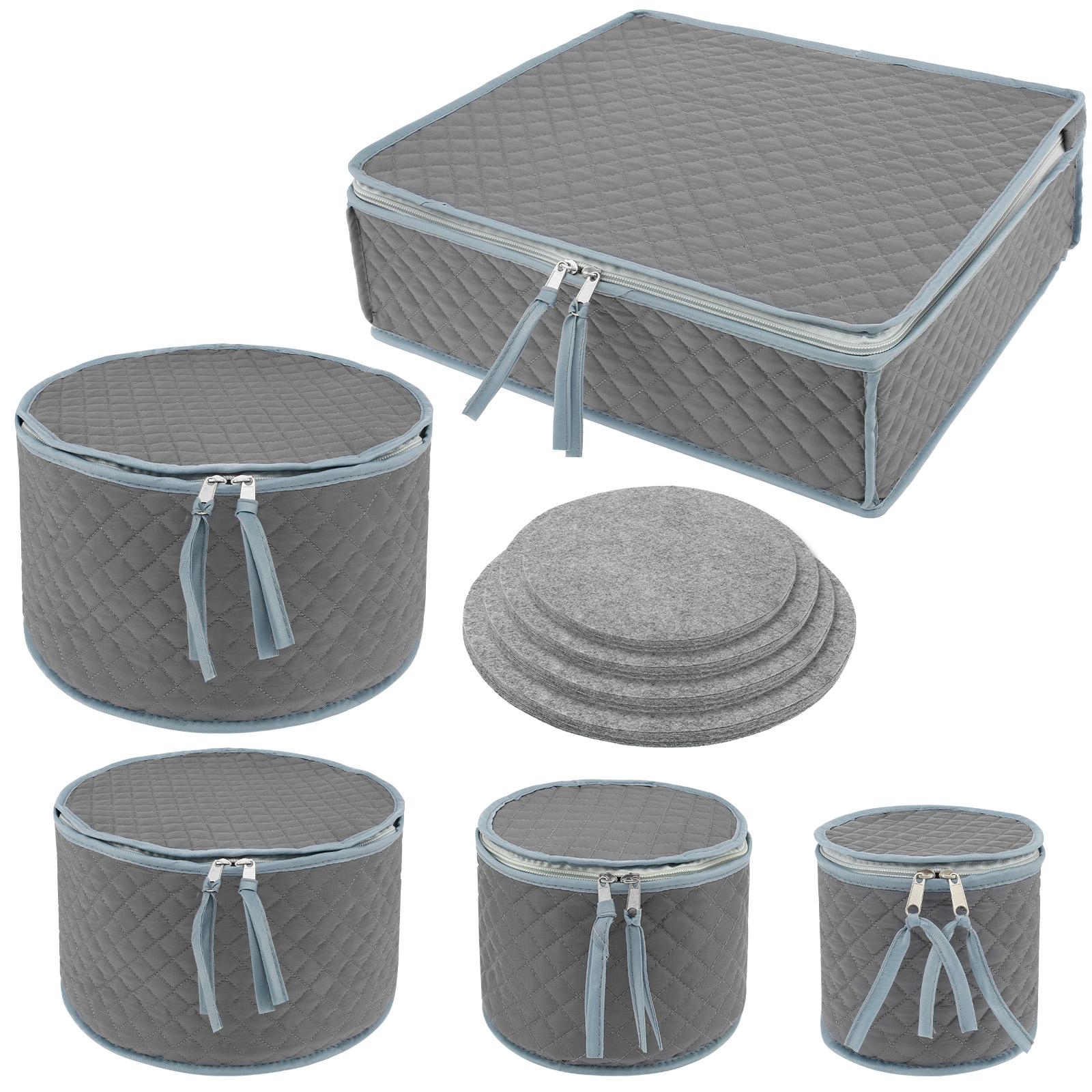 

5Pcs Dinnerware Organizers Oxford Cloth Quilted Dish Storage Box Dinnerware Storage Container Set with 48 Felt Cloth
