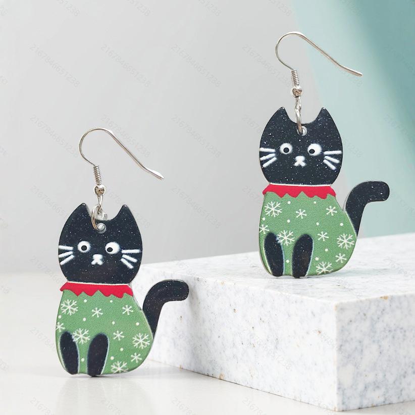 Halloween Cat and Ghost Acrylic Earrings - Quirky Pumpkin Design for Holiday Parties