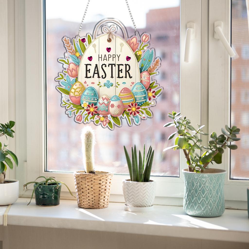 Easter 2D/Flat DIY Acrylic Special Shape Hanging Gem Art Paintings Charm Single Side Drill Diamond Painting Hanging Pendant