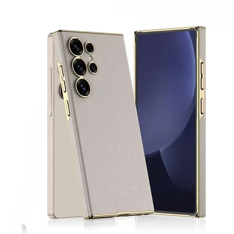 

For Samsung S26 S25 Ultra Phone Case for Samsung Galaxy S25 S24 Ultra Electroplated Leather Plastic Hard Shell Protective Cover Galaxy S26 Ultra