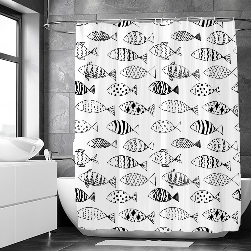 High Quality Cartoon Fish Dolphin Printing Fabric Shower Curtain Bathroom Waterproof Ocean Life Bath Curtains Decor With Hooks