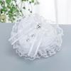Wedding Ring Pillow Heart Box, White Romantic Lace Pearl Ring Box Holder with Ribbon for Wedding Ceremony Ring Bearer