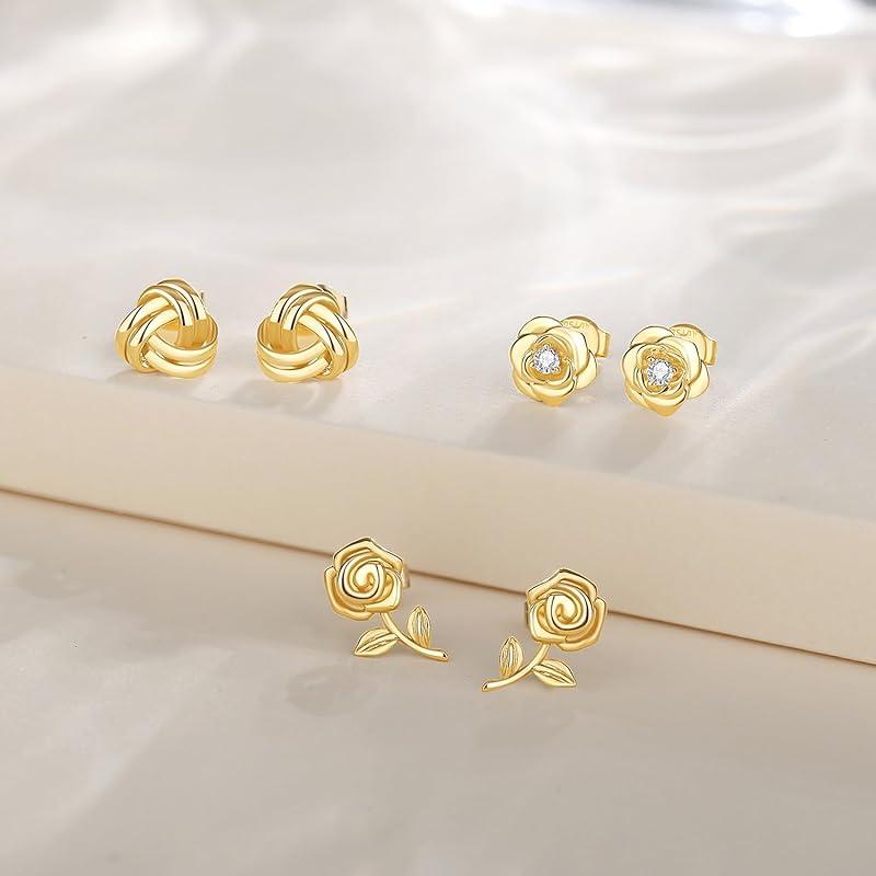FANCIME earrings ladies K14 yellow gold rose motif rose flower zirconia earrings for both ears amulet mother's day Christmas birthday anniversary