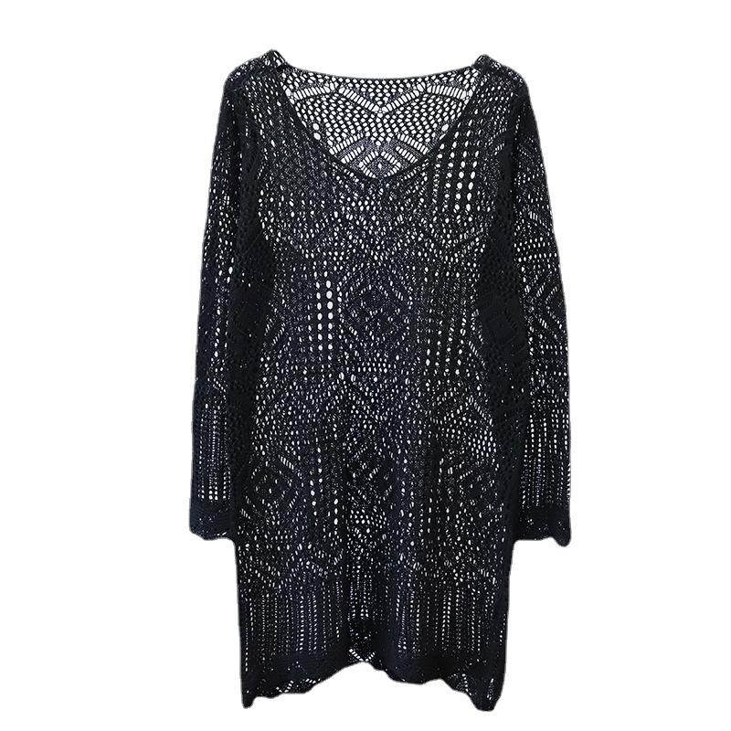Women's Hollow Out Lace Knit Beach Cover-up Round Neck Sexy Dress