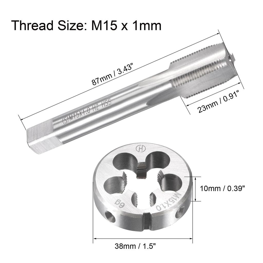 Uxcell Metric Tap and Die Set, HSS Machine Thread Tap, Alloy Tool, Steel with Round Thread Die, M15x1mm