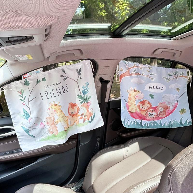 Car Window Sunshade Curtain Universal Side Cartoon Suction Cup Design UV Protection for Outdoor Trips