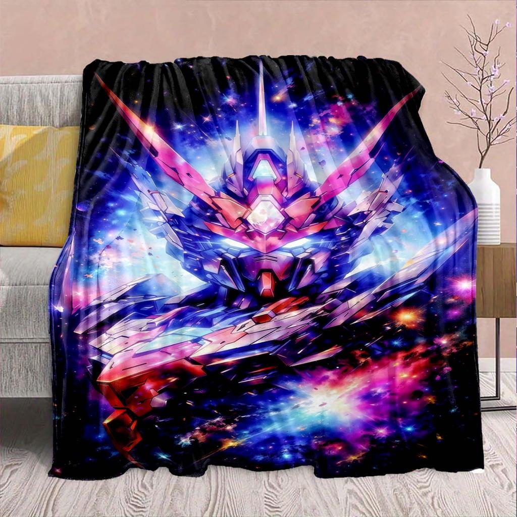 Gundam Anime Flannel Blanket - Soft Warm Perfect for Sofa, Bedding Camping Travel Office Home Decor