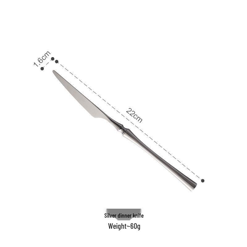 Elegant Cross-Border 304 Stainless Steel Cutlery Set: Slim Waist Steak Knife, Fork, Spoon, Soup Spoon & Flat Spoon.