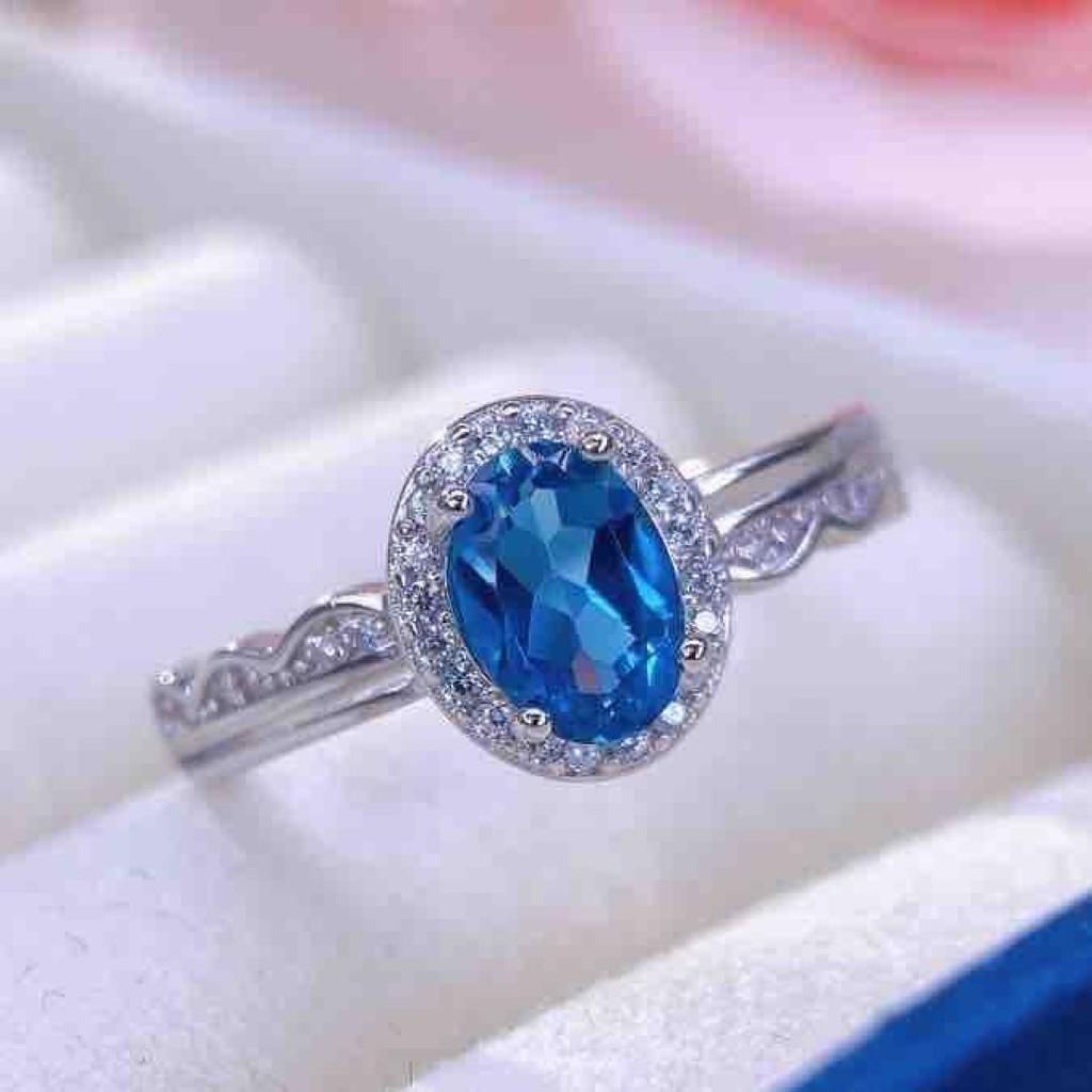 Natural Blue Topaz S925 Silver Ring - Simple Design Jewelry