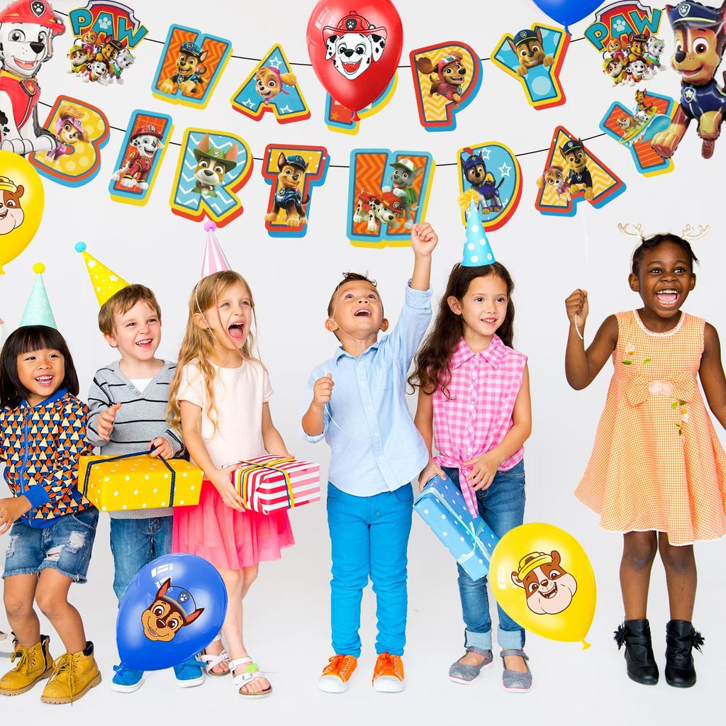 29Pcs Cartoon Dog Party Decorations, Cartoon Party Supplies - Dog Party Balloons Background Tablecloth and Dog Happy Birthday Banner Etc.