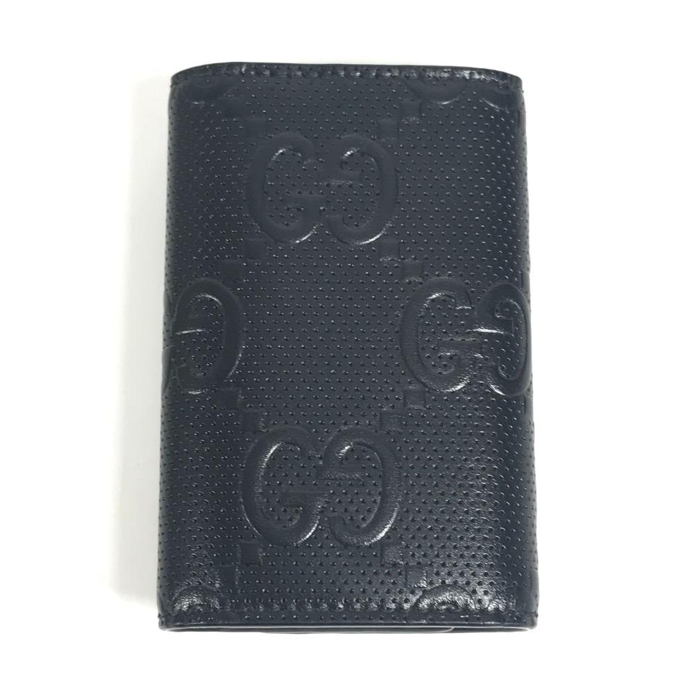 Gucci 625565 GG Embossed Logo 6P Keys with Key Ring  Key Case Leather Black