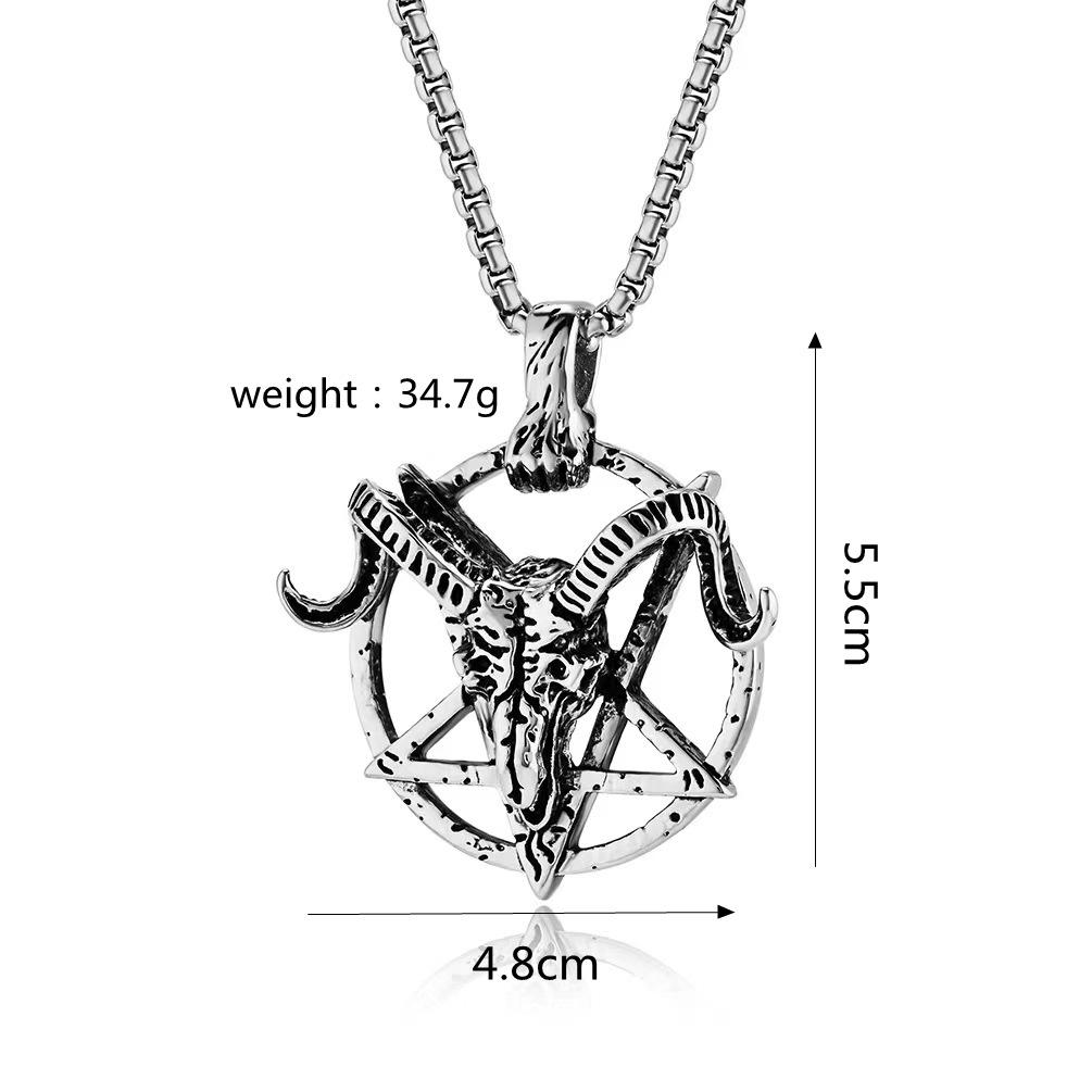 Vintage Men's Stainless Steel Hollow Goat Head Pendant Necklace